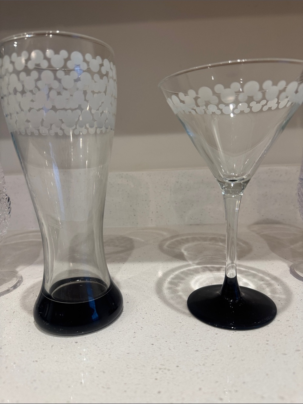 Disney Set of 2 Clear Glasses with White Mickey Mouse heads